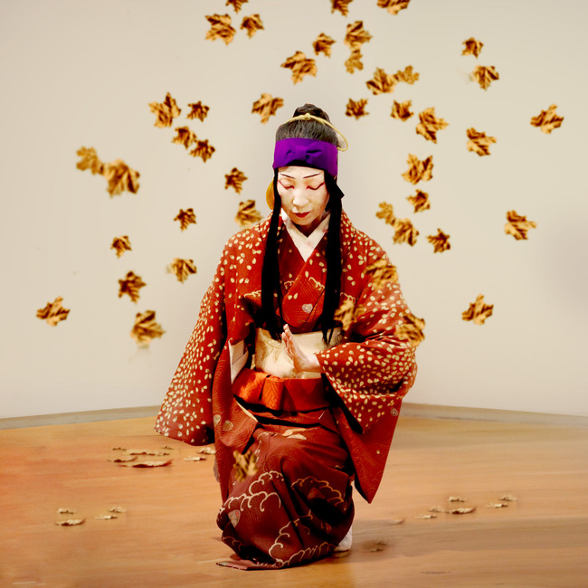 Prayer kneeling with golden leaves